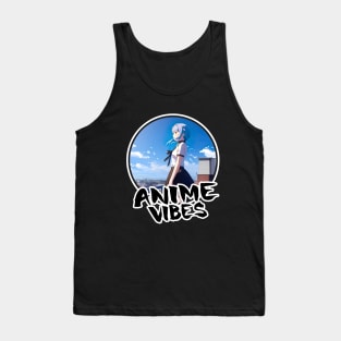 Anime Schoolgirl on Rooftop with City View - Anime Shirt Tank Top